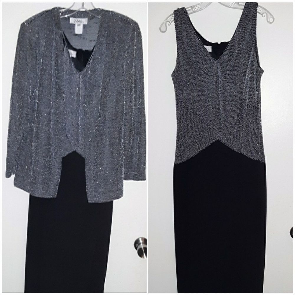 Patra Evening Black and Silver 2 Piece Dress